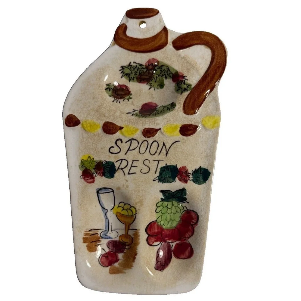 Spoon Rest Kitchen Vintage Japan OS Cream Jug Shape Fruit Wine Grapes Ceramic